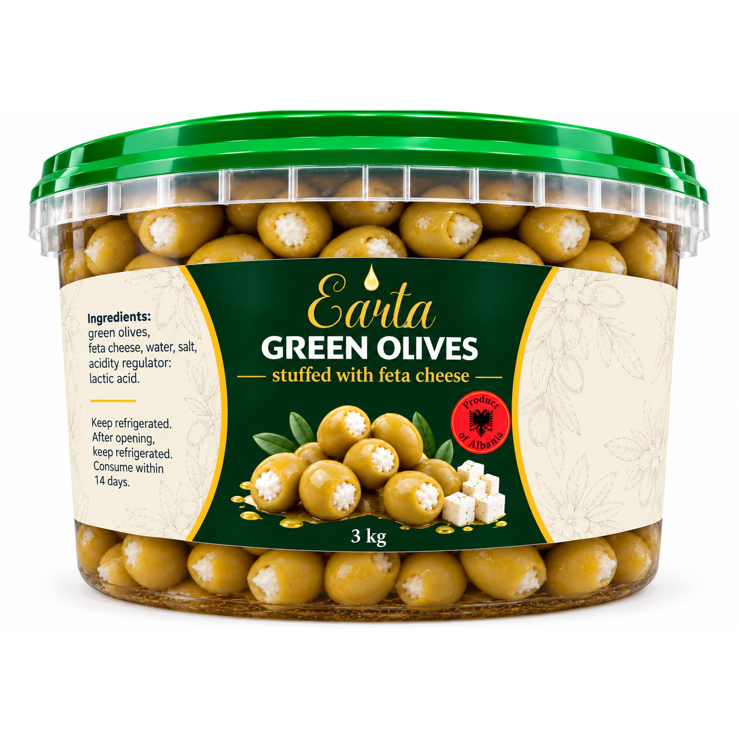 Earta — Green Olives Stuffed with Feta Cheese
