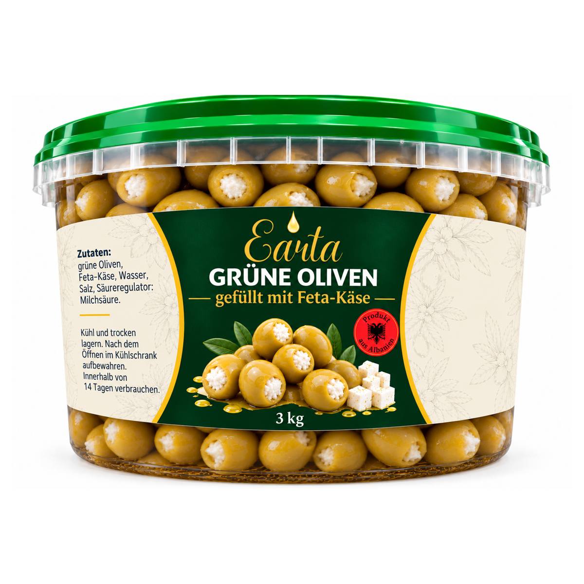 Earta — Grüne Oliven gefüllt mit Feta
