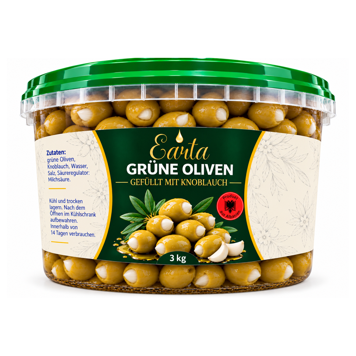 Earta — Grüne Oliven gefüllt mit Knoblauch