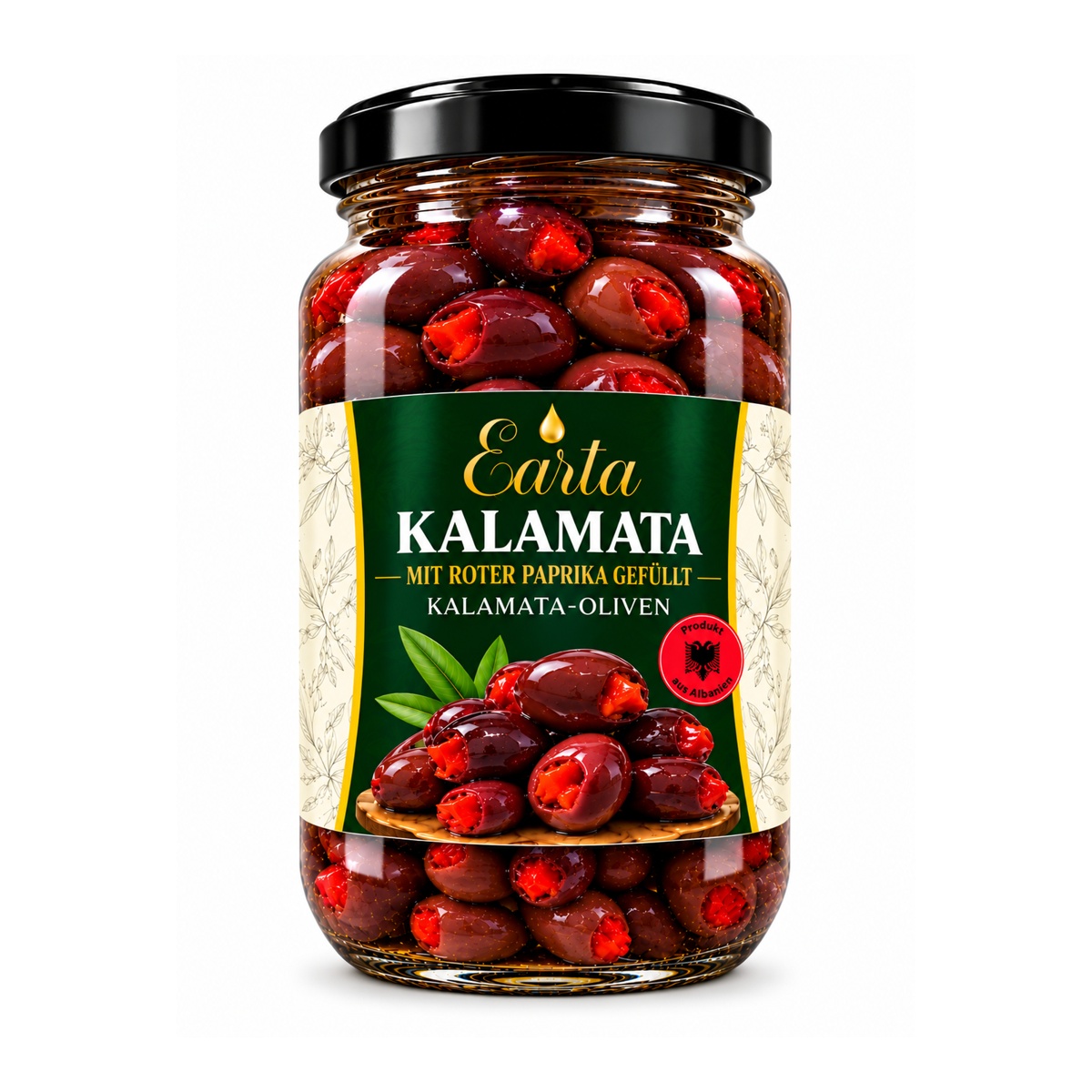 Earta — Kalamata-Oliven mit roter Paprika gefüllt