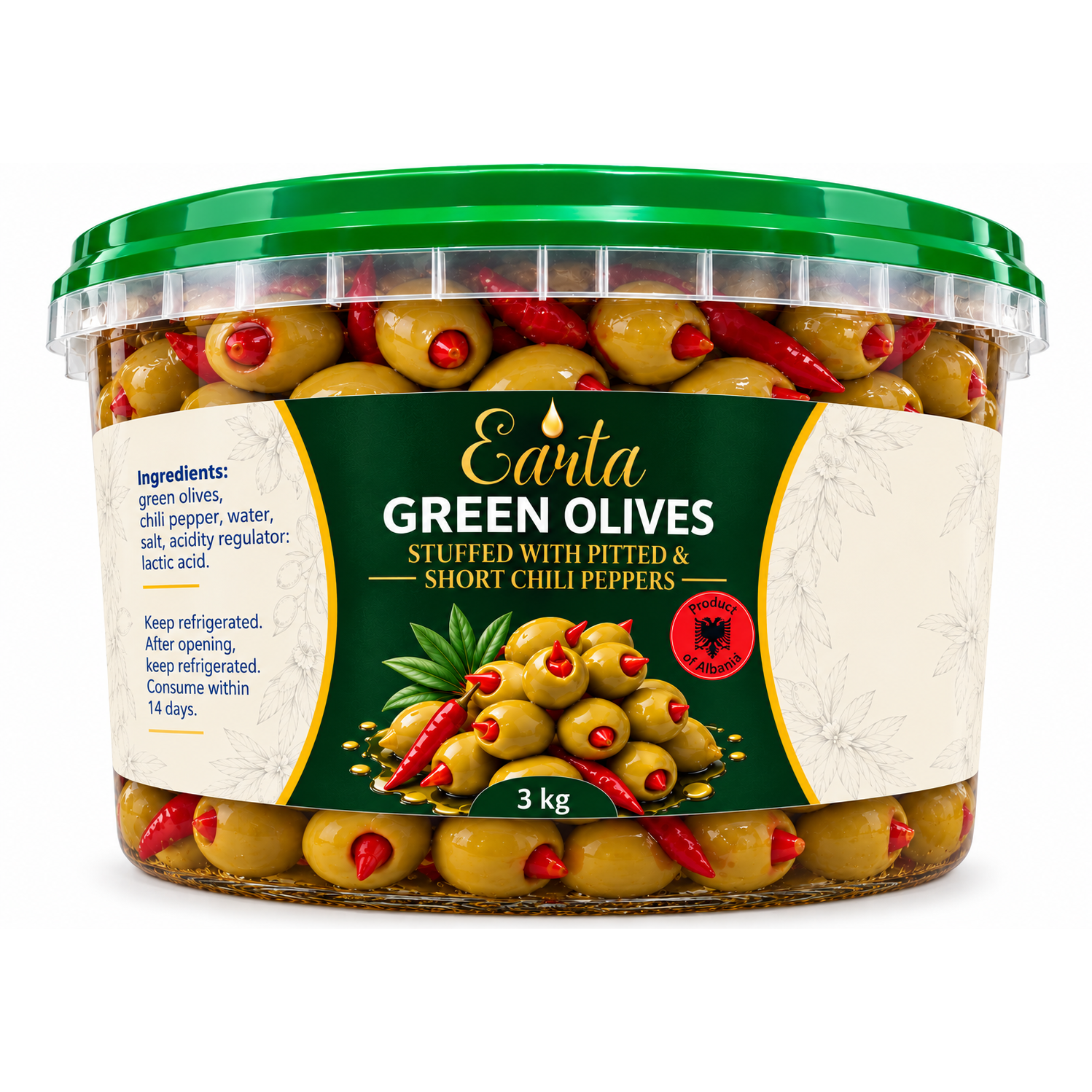 Earta — Green Olives Stuffed with Short Chili Peppers