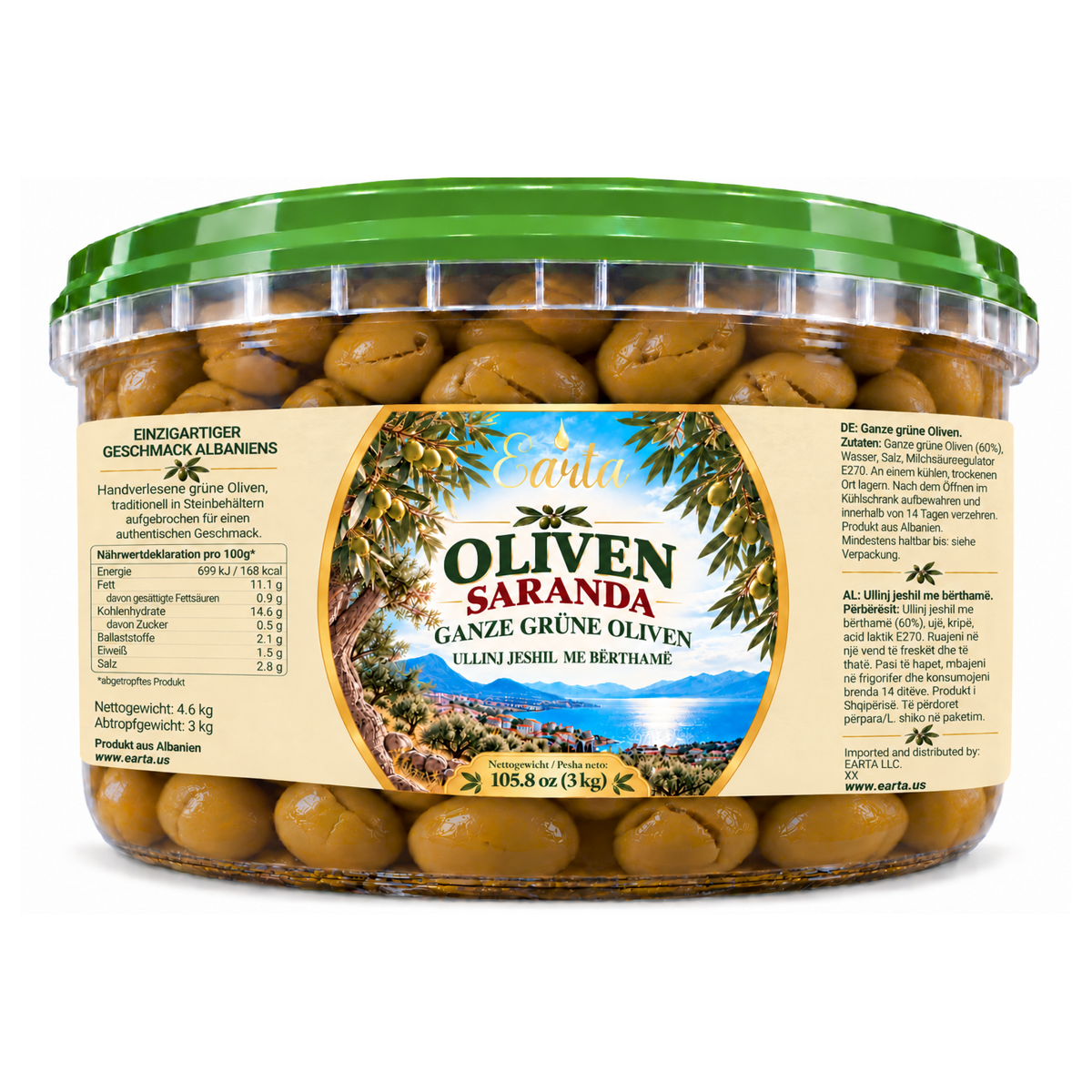Earta — Oliven Saranda – ganze grüne Oliven